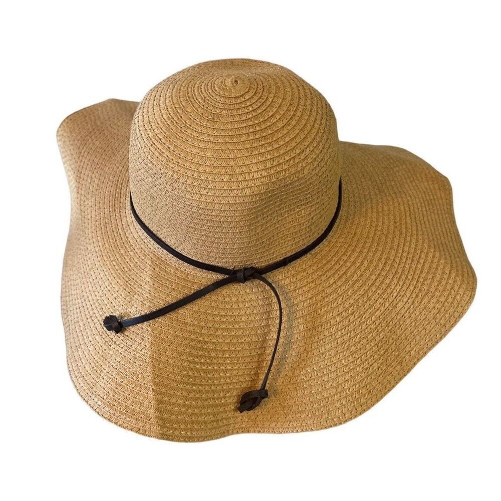 Womens Large Tan Floppy Folding Wide 5” Brim Straw Sun Beach Hat Rue 21 Etc! OS